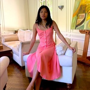 Lisa Says Gah Gwen Jersey White Button Down Midi Pink Dress Large NWOT